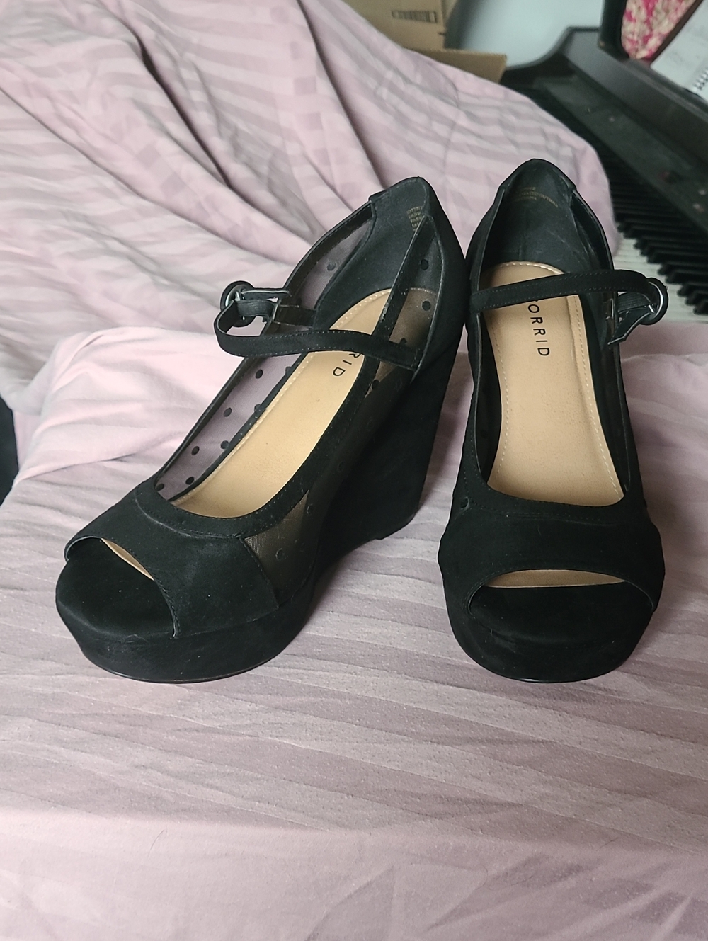torrid Black Peep Toe Mary Jane Wedge Heels